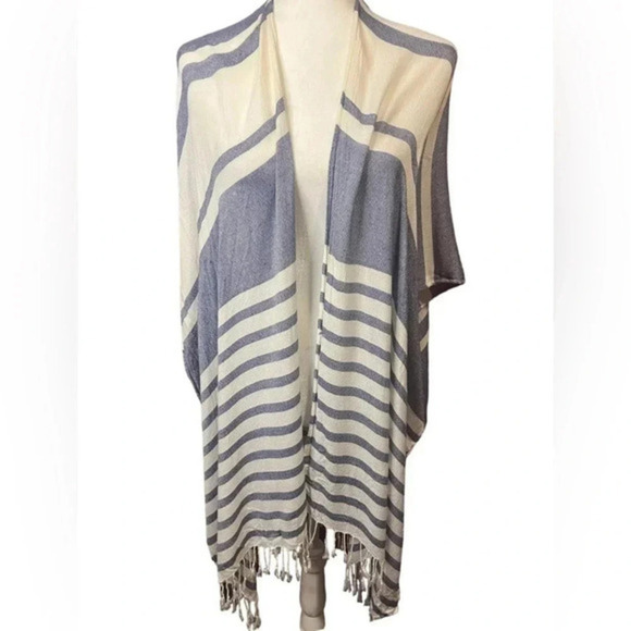 Isaac Mizrahi Viscose Beachy Boho Striped Nautical Fringed Kafta‎ - Picture 1 of 7
